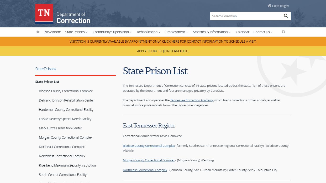 State Prison List - Tennessee State Government - TN.gov